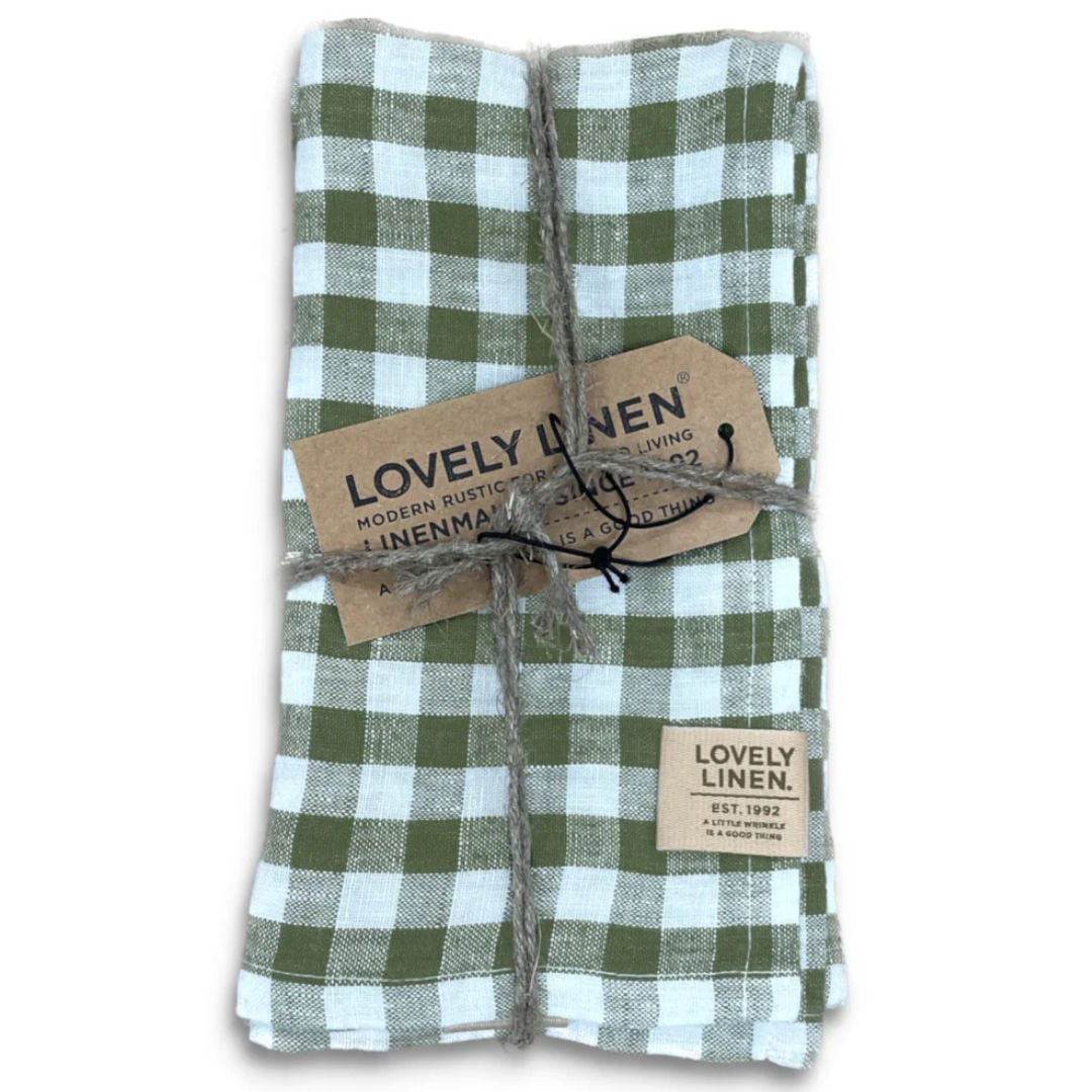 Misty Check | Linen Napkins | Jeep Green | SET OF 4-Suzie Anderson Home