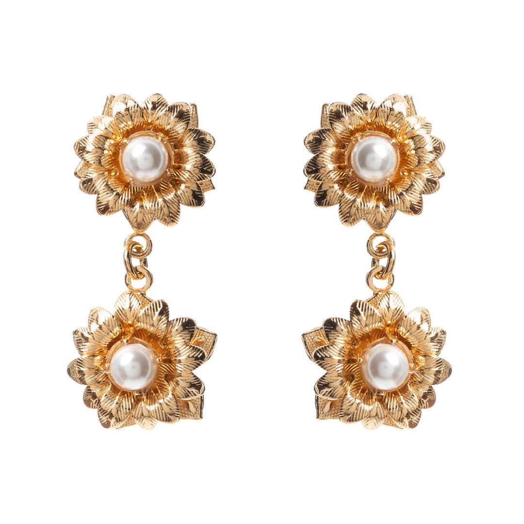 Nadja Earrings | 24K Gold Plated w Swarovski Pearl-Suzie Anderson Home