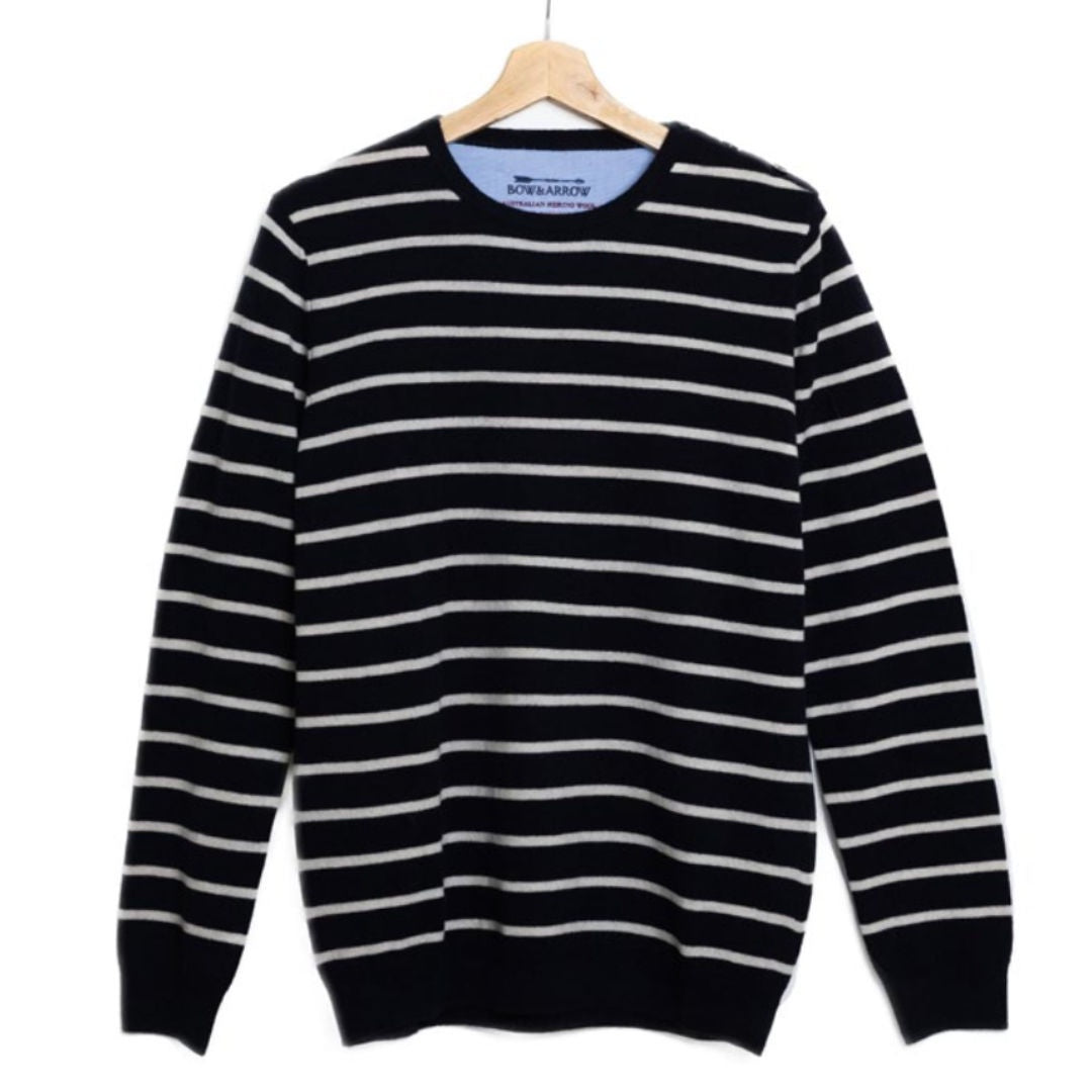 Bow | Breton Crew Jumper | Merino Cashmere | Navy/White Stripe