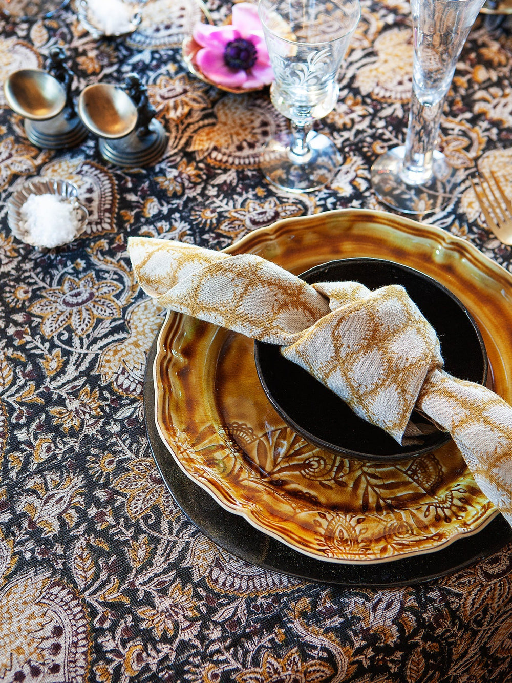 Oriental Black Linen Tablecloth-Suzie Anderson Home