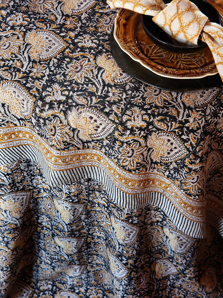 Oriental Black Linen Tablecloth-Suzie Anderson Home