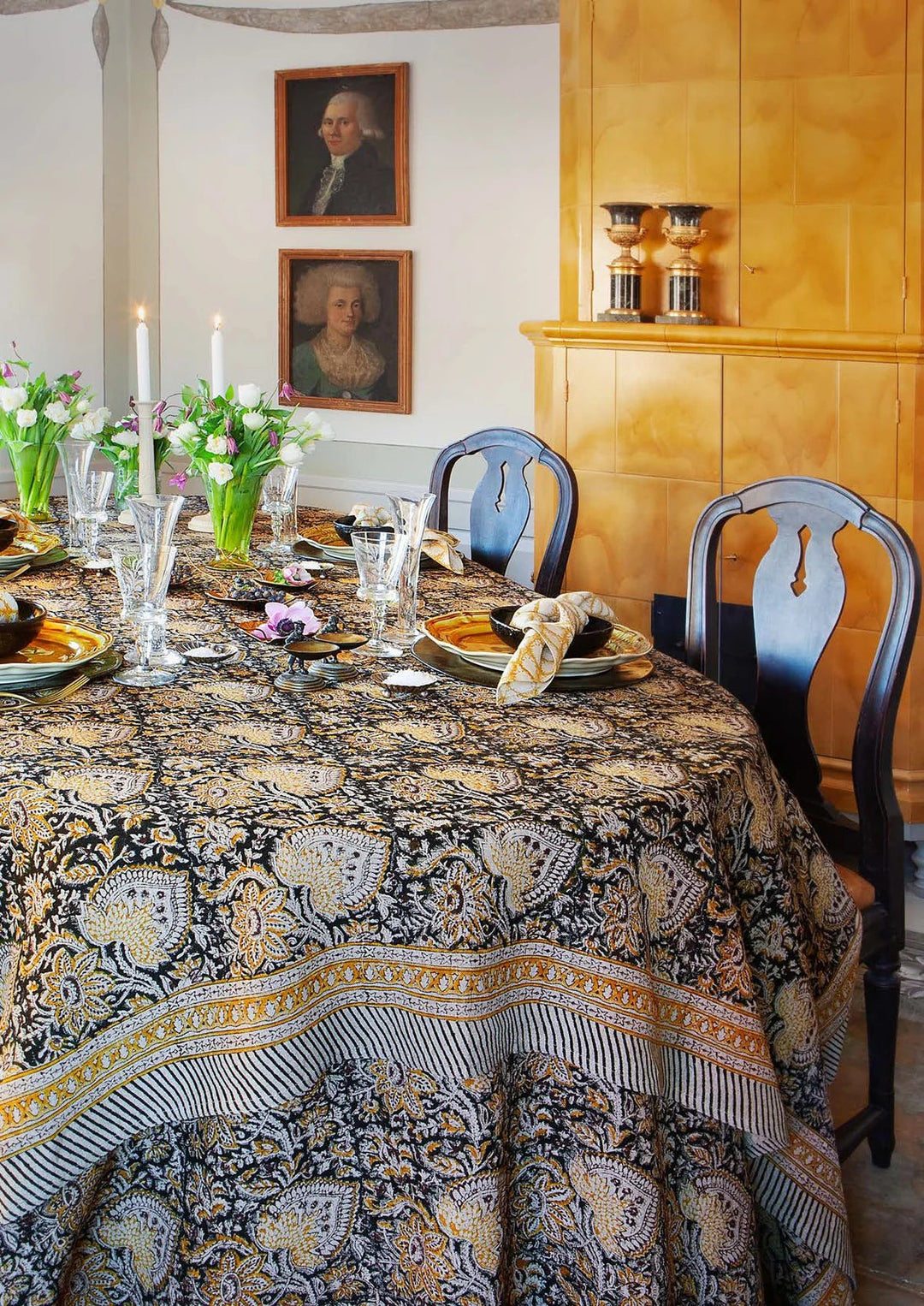 Oriental Black Linen Tablecloth-Suzie Anderson Home