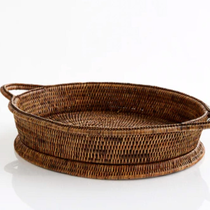 Oval Rattan Tray with Handles | Antique Brown-Suzie Anderson Home