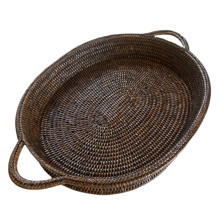 Oval Rattan Tray with Handles | Antique Brown-Suzie Anderson Home