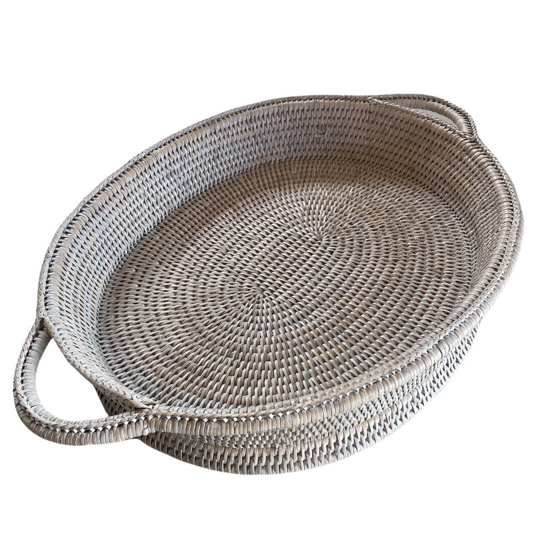 Oval Rattan Tray with Handles | White Wash-Suzie Anderson Home