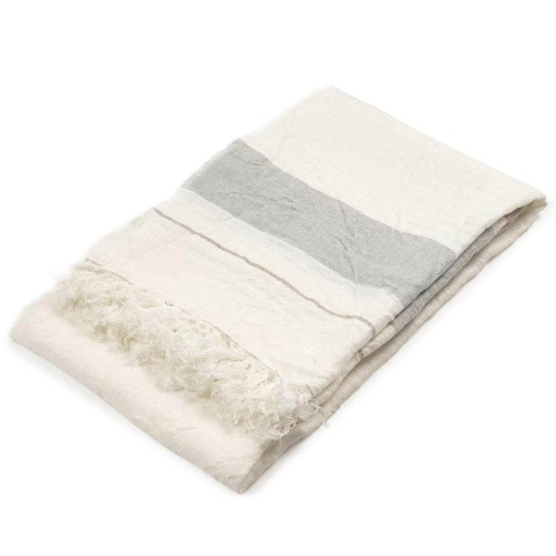 Belgian Fouta Libeco Linen Towel | Oyster stripe