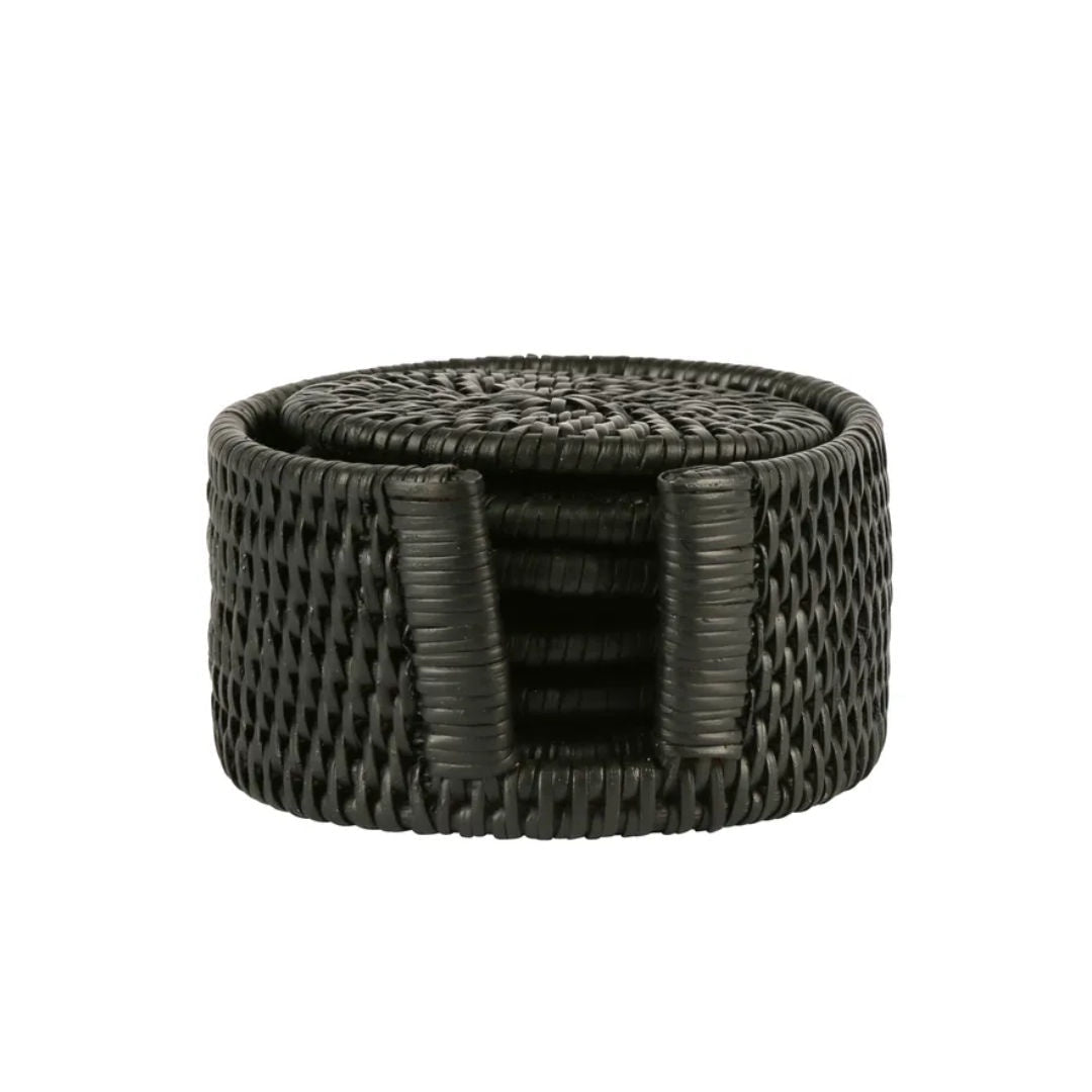 Palma Black Rattan Coaster set of 6 | Round-Suzie Anderson Home