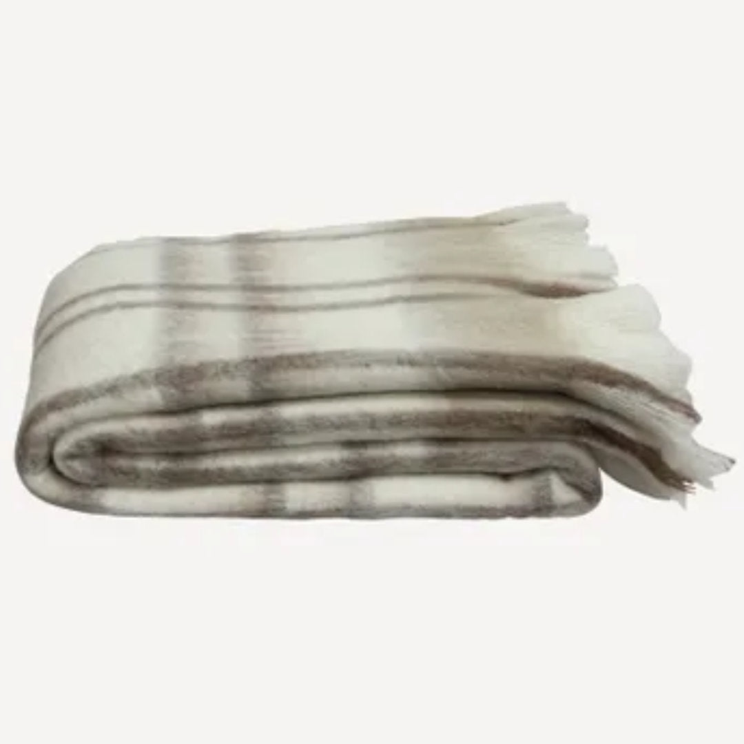 Plaid Acrylic Wool Blend Throw | 125 x 150cm | Taupe-Suzie Anderson Home