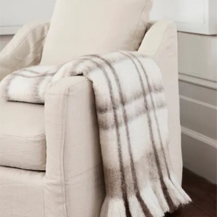 Plaid Acrylic Wool Blend Throw | 125 x 150cm | Taupe-Suzie Anderson Home