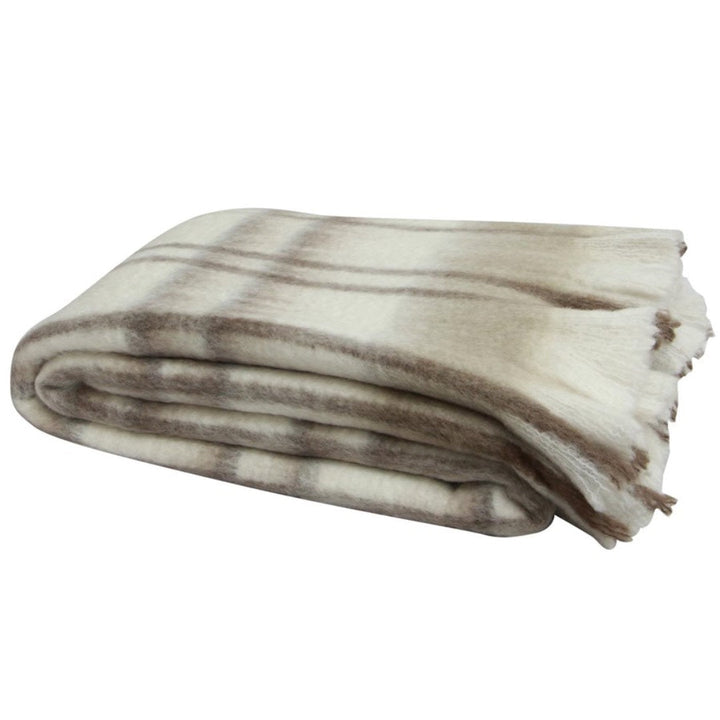 Plaid Acrylic Wool Blend Throw | 125 x 150cm | Taupe-Suzie Anderson Home