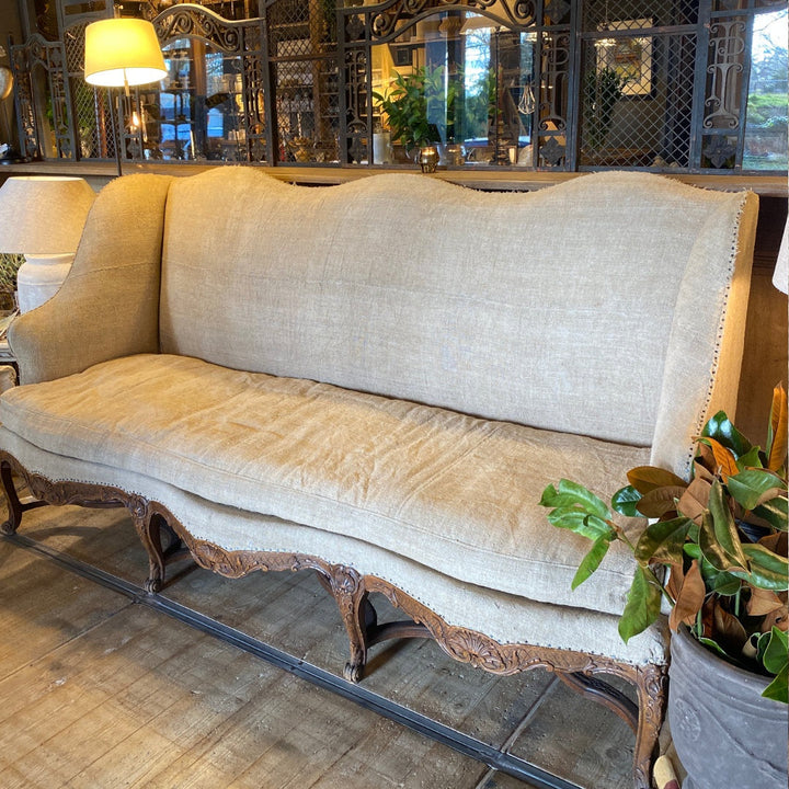 Rare French Provincial Linen Settee | Early 20th Century | Vintage Hopsack Upholstery-Suzie Anderson Home