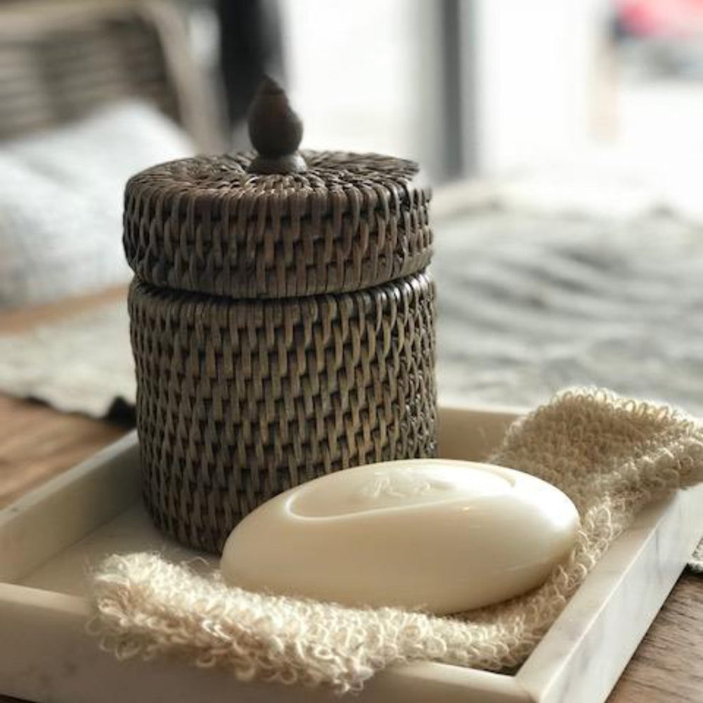 Rattan Cotton Wool Holder | Old Grey-Suzie Anderson Home