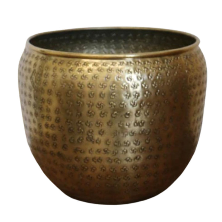 Ravello Etched Antique Brass Planter | Medium