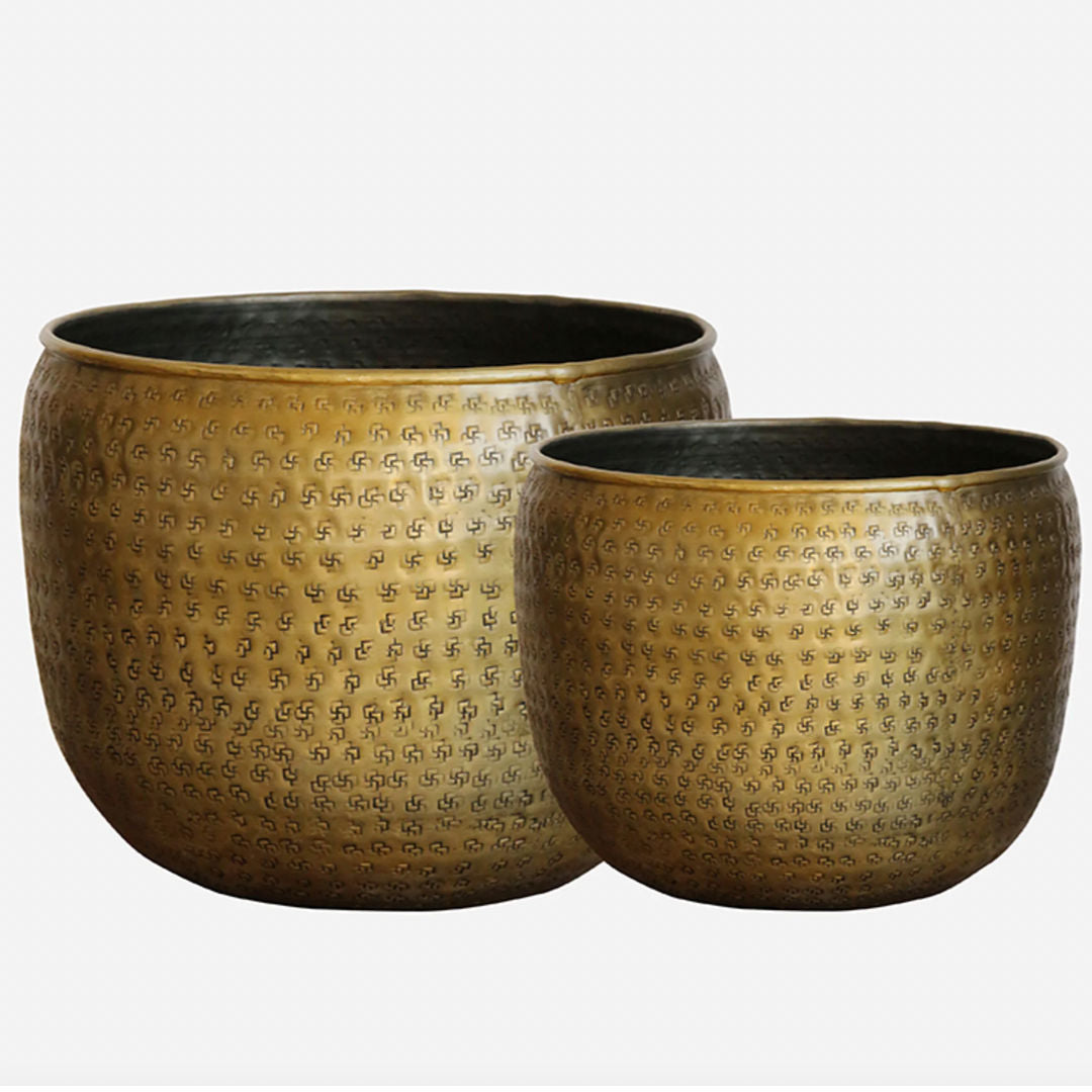 Ravello Etched Antique Brass Planter | Small-Suzie Anderson Home