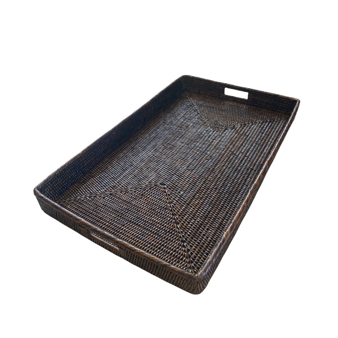 Rectangular Rattan Tea Tray with Handles | Antique Brown-Suzie Anderson Home