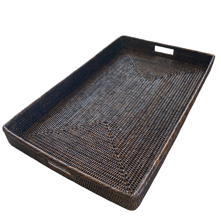 Rectangular Rattan Tea Tray with Handles | Antique Brown-Suzie Anderson Home