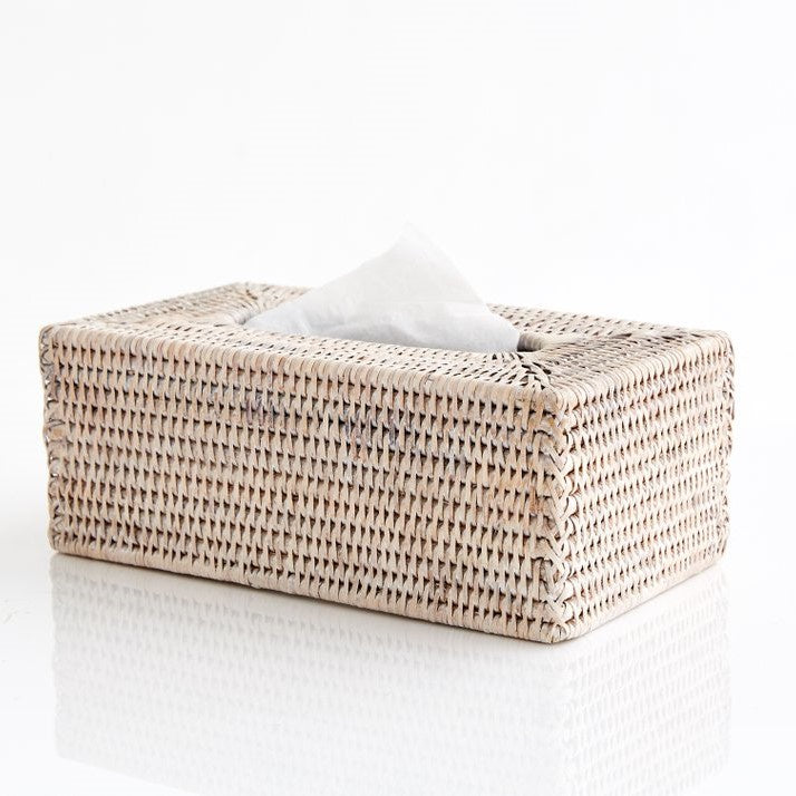 Rectangular Rattan Tissue Box | White Wash-Suzie Anderson Home