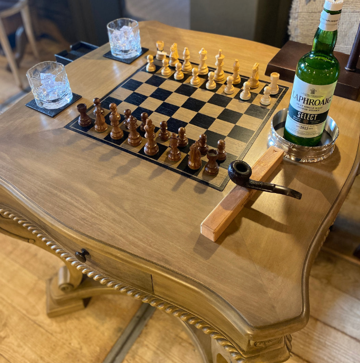 REDUCED | Chippendale Games Table | Weathered Oak | 80cmW (Chess Pieces NOT Included)-Suzie Anderson Home