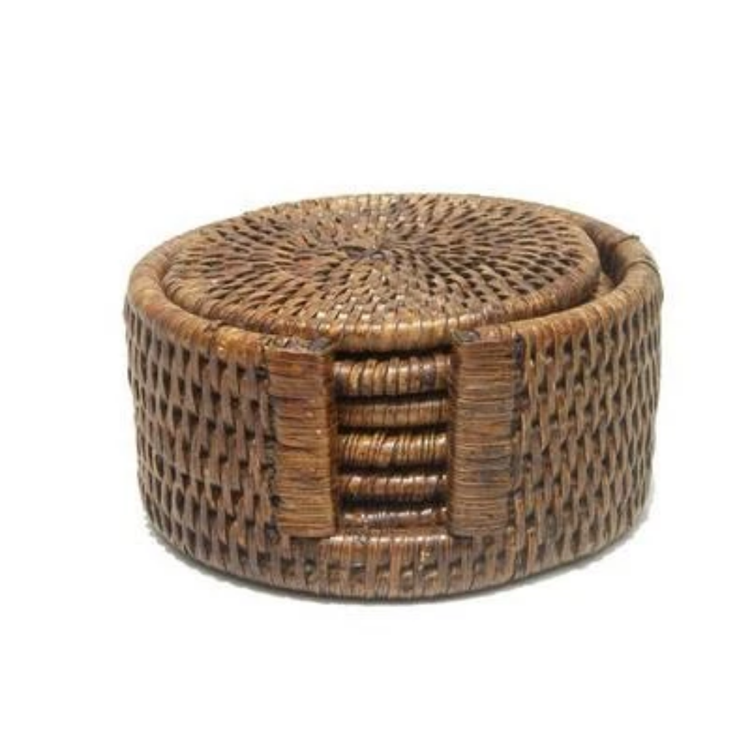 Round Rattan Coasters | Set of 6 | Antique Brown-Suzie Anderson Home