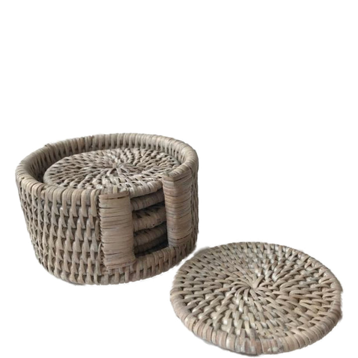 Round Rattan Coasters | Set of 6 | White Wash-Suzie Anderson Home