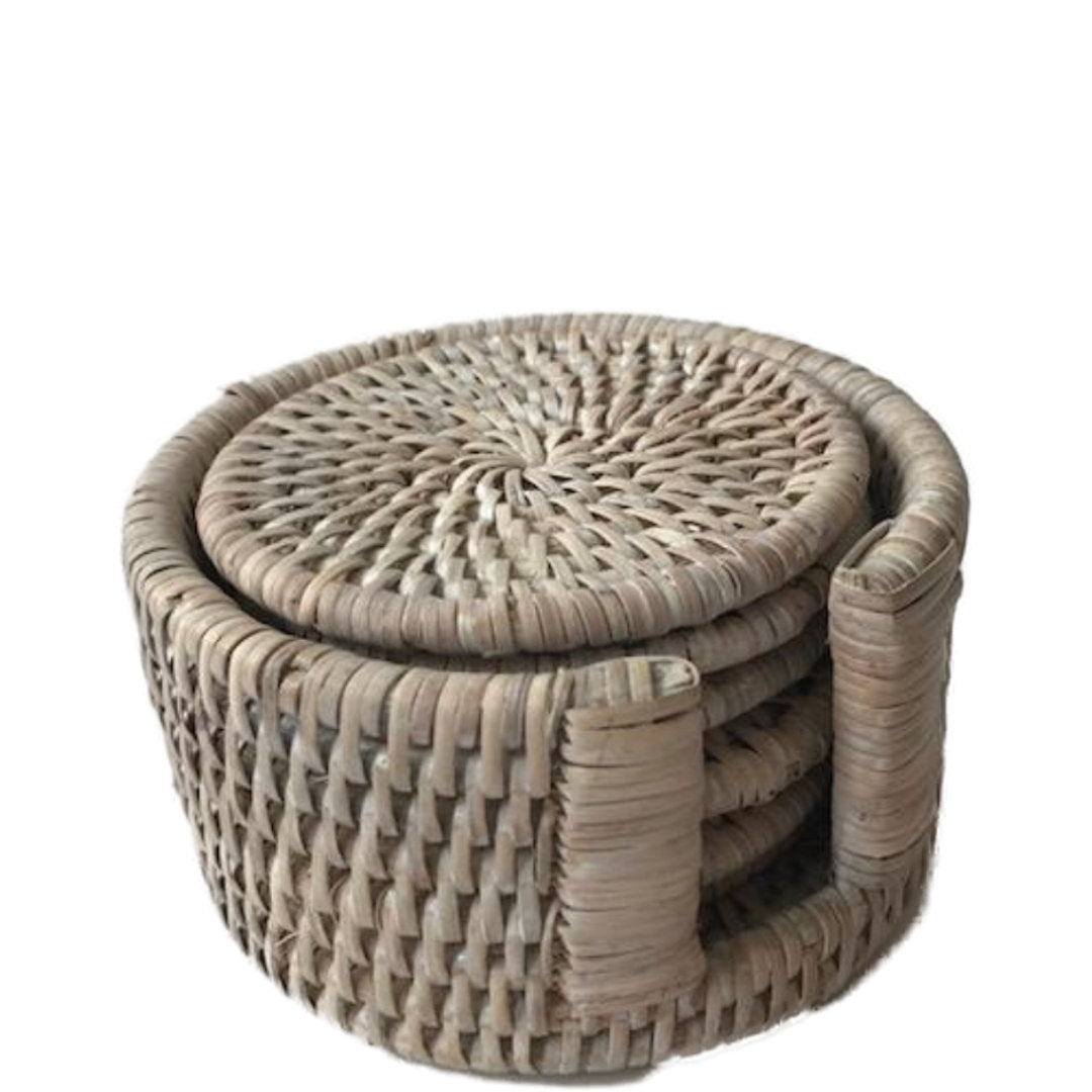 Round Rattan Coasters | Set of 6 | White Wash-Suzie Anderson Home