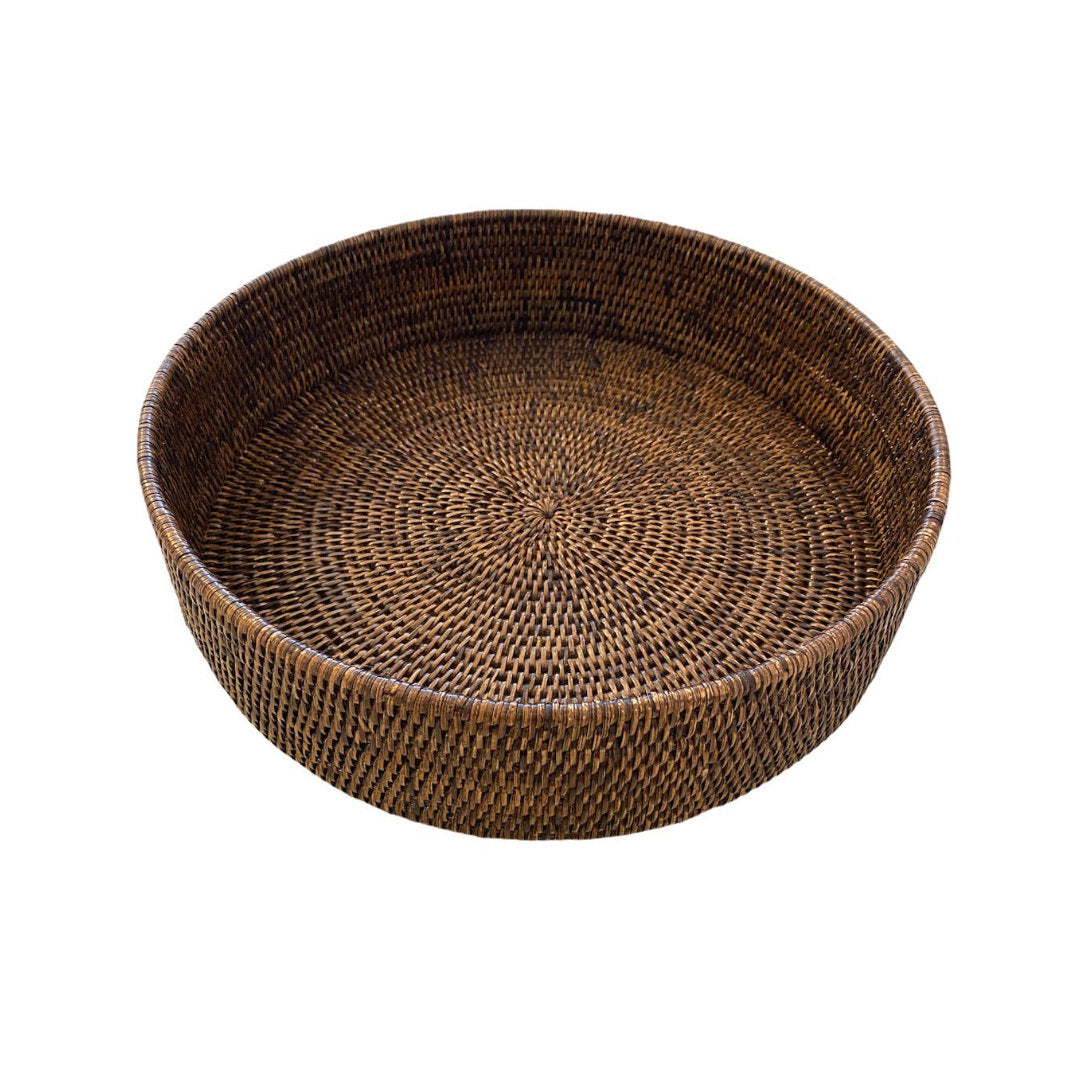 Round Rattan Tray | Antique Brown | Extra LARGE SIZES-Suzie Anderson Home