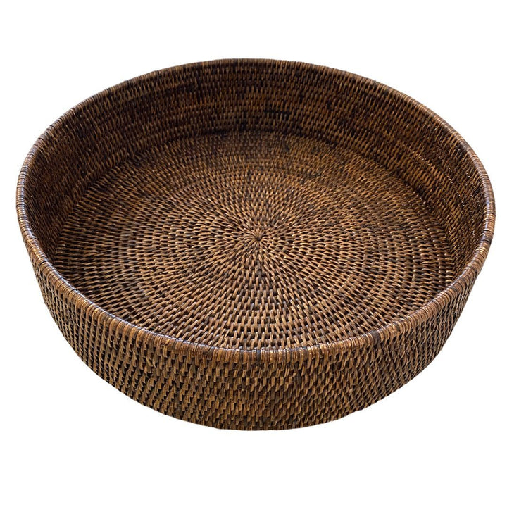 Large Round Rattan Tray | Antique Brown-Suzie Anderson Home