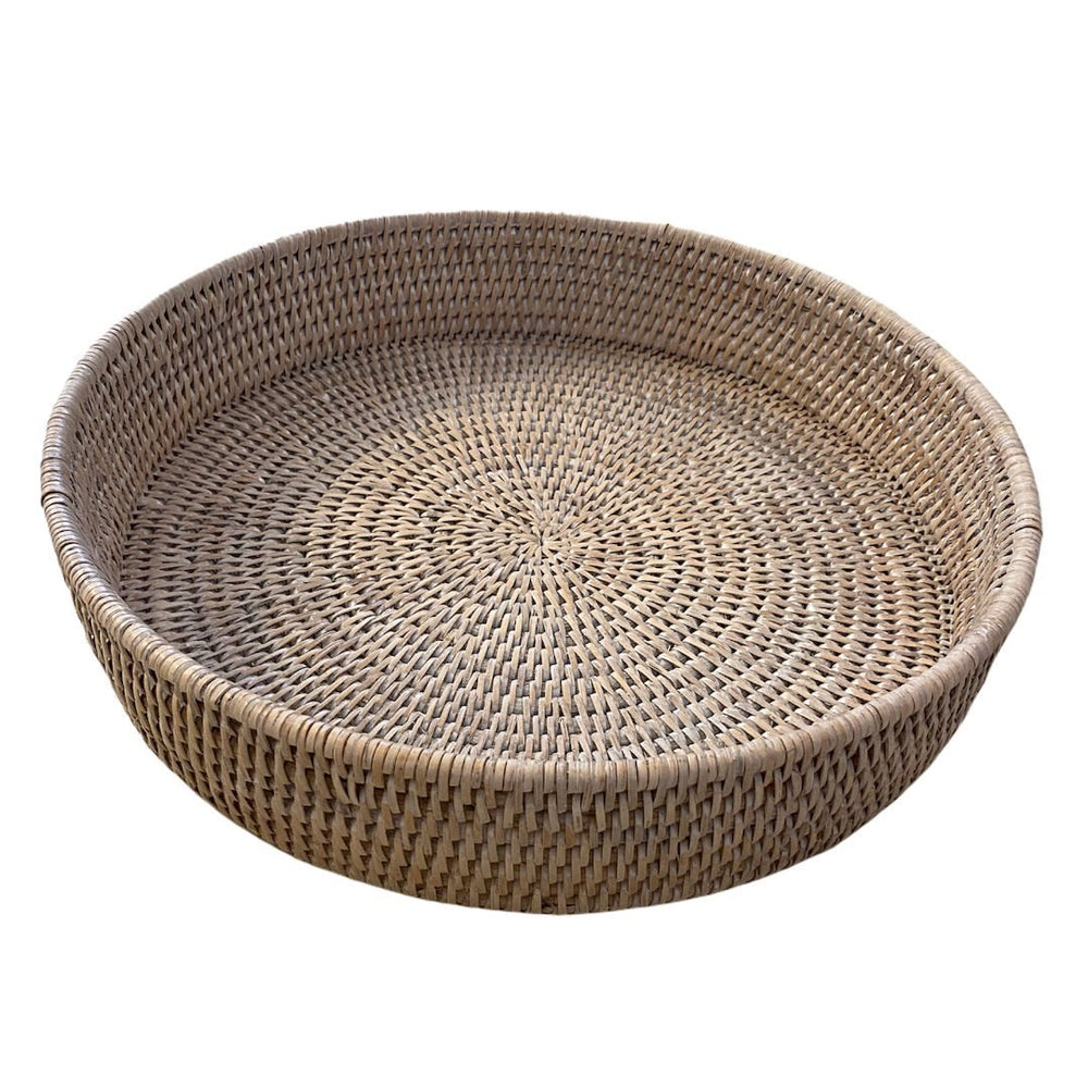 Round Rattan Tray | White Wash | Extra LARGE SIZES-Suzie Anderson Home