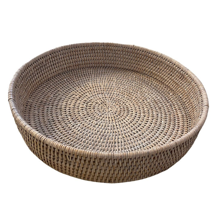 Large Round Rattan Tray |  White Wash-Suzie Anderson Home