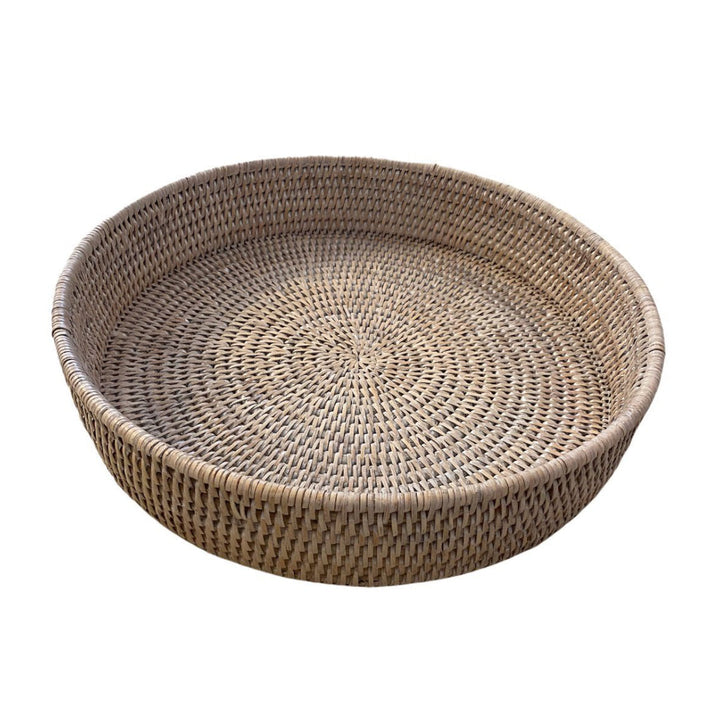 Round Rattan Tray | White Wash | Extra LARGE SIZES-Suzie Anderson Home