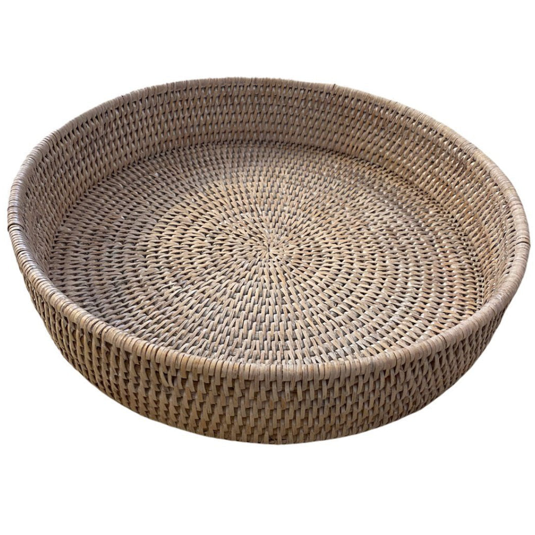 Round Rattan Tray | White Wash | Extra LARGE SIZES-Suzie Anderson Home