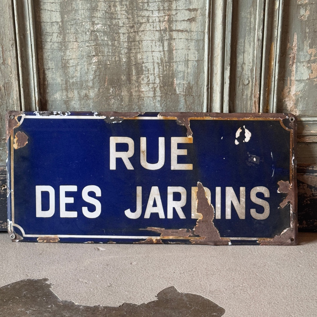 Vintage Enamel Jardin Sign | Tongeren, Belgium-Suzie Anderson Home