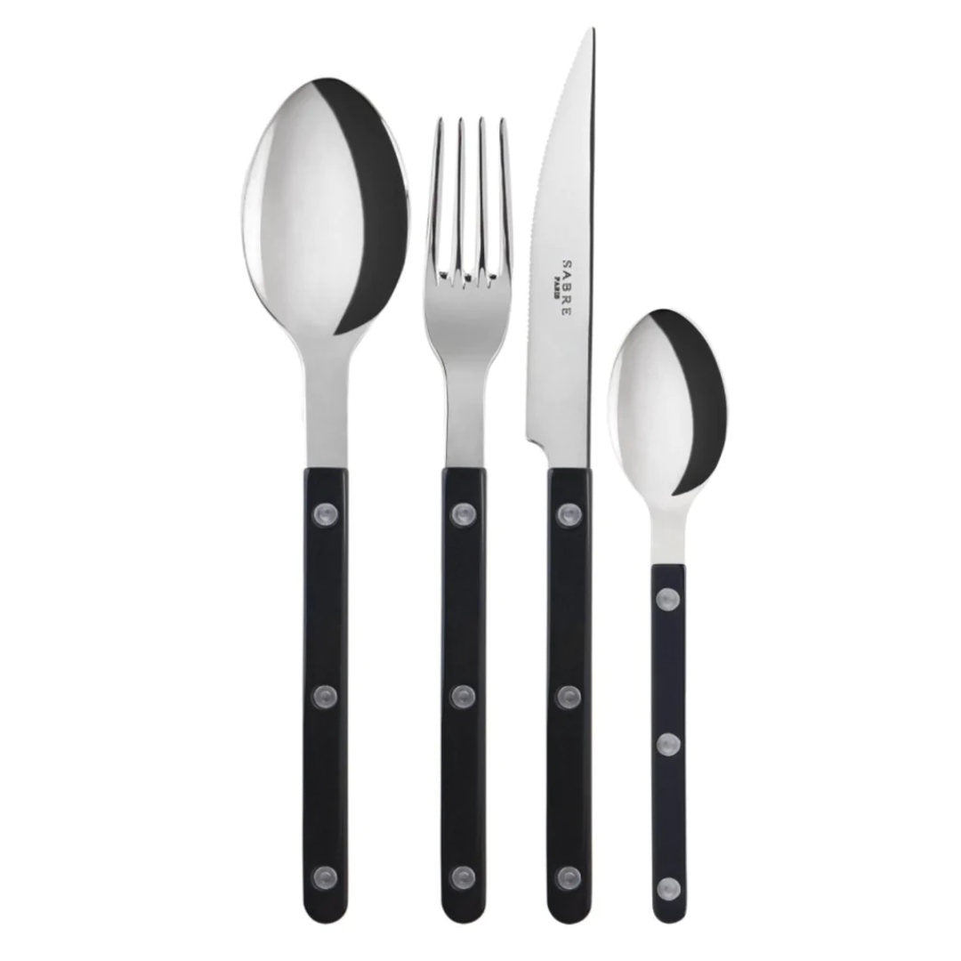 Sabre | Bistrot Shiny Finish | Black | 4pc Dinner Fork, Dinner Knife, Soup Spoon, Teaspoon-Suzie Anderson Home