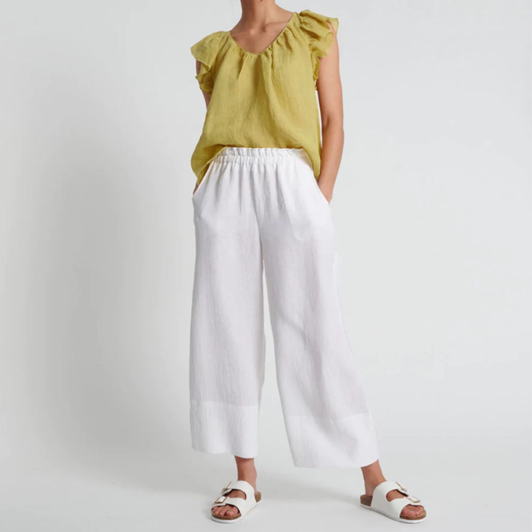 Sac | Ayra Wide Leg Linen Pant | White-Suzie Anderson Home