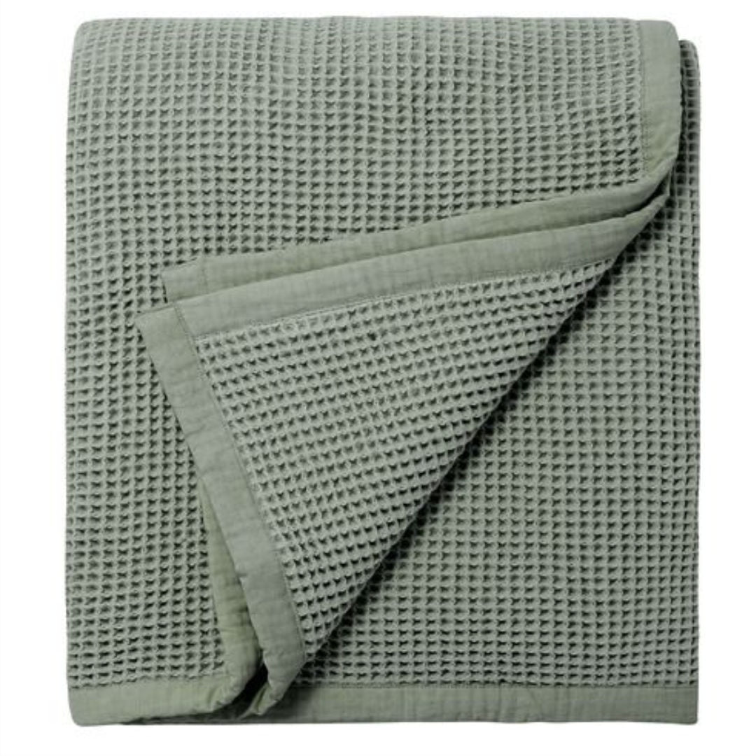 Isla Cotton Waffle Blanket | Sage