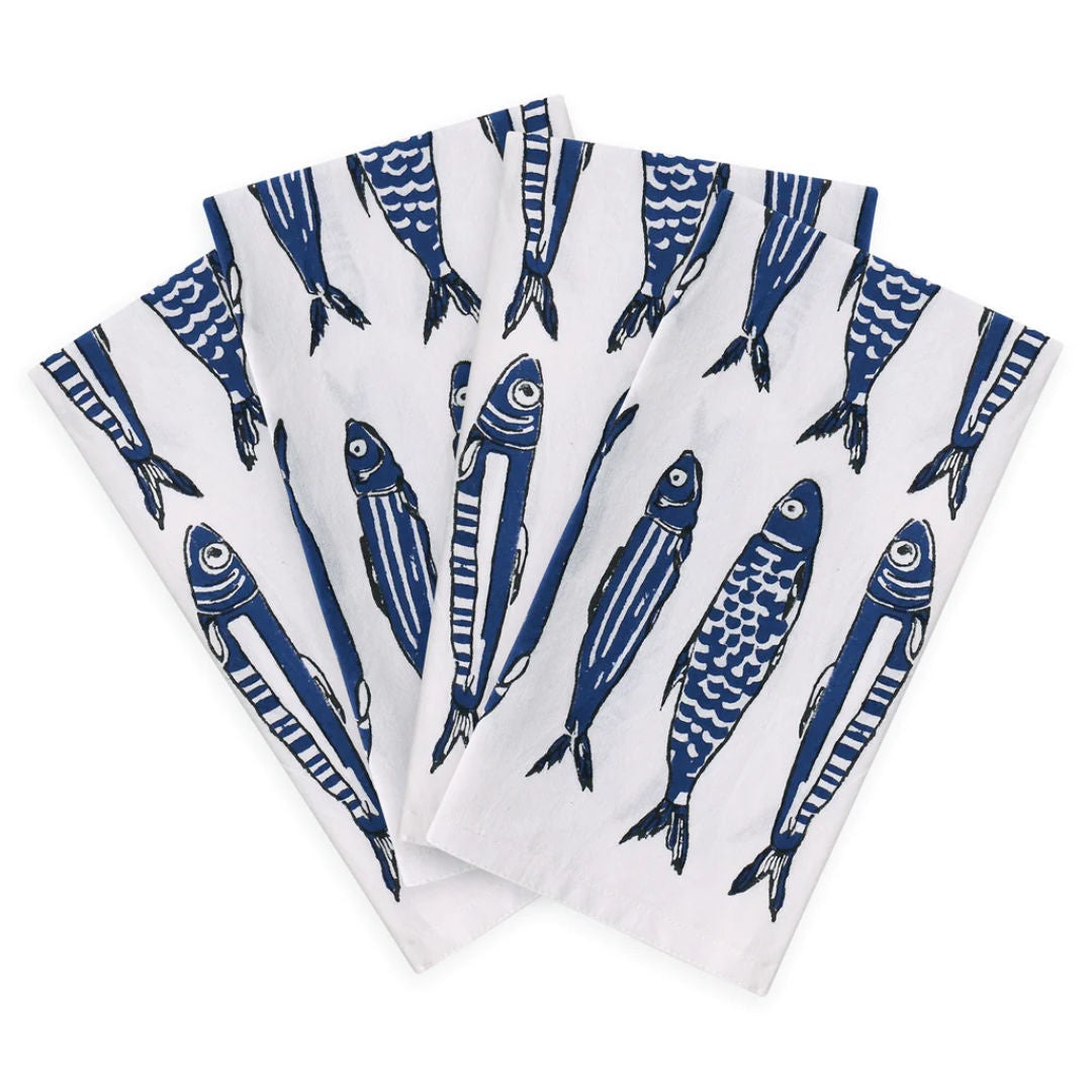 Sardines Cotton Napkins | Set of 4-Suzie Anderson Home