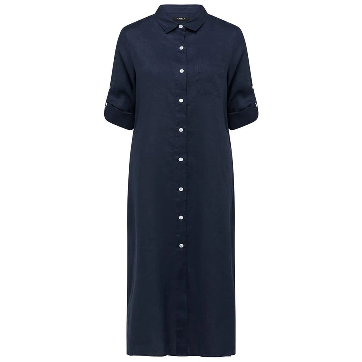 Cable | Pure Linen Shirt Dress | Navy Chambray