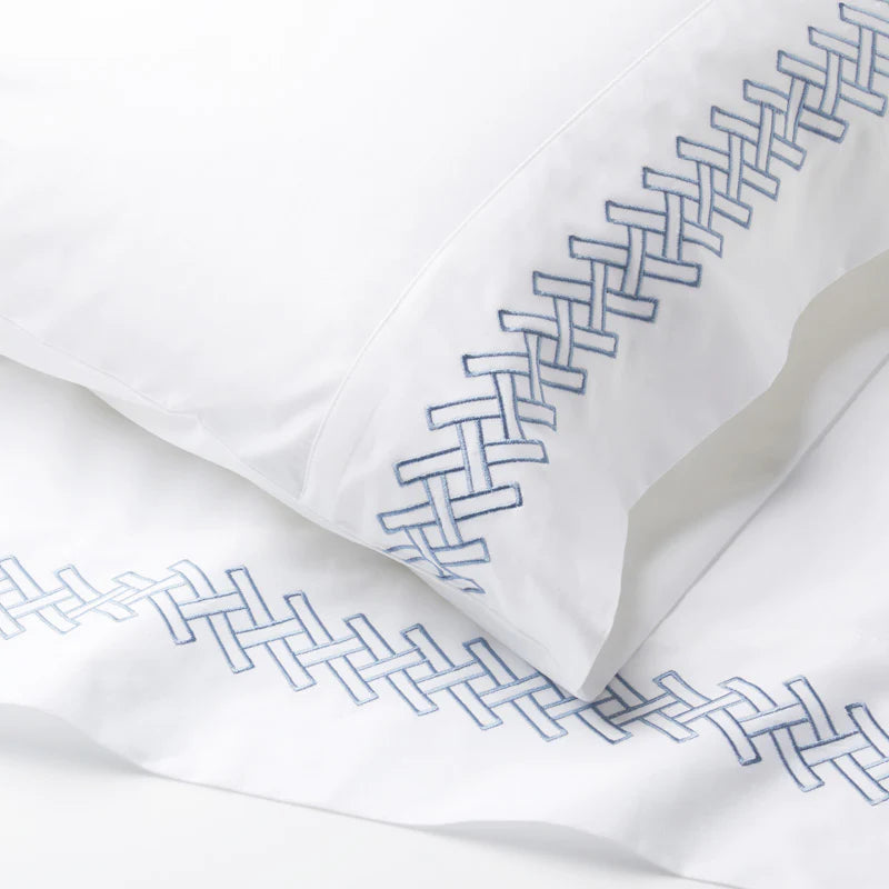 Siena Thatch Design Flat Sheet & Pair of Cuffed Pillowcases | Blue-Suzie Anderson Home