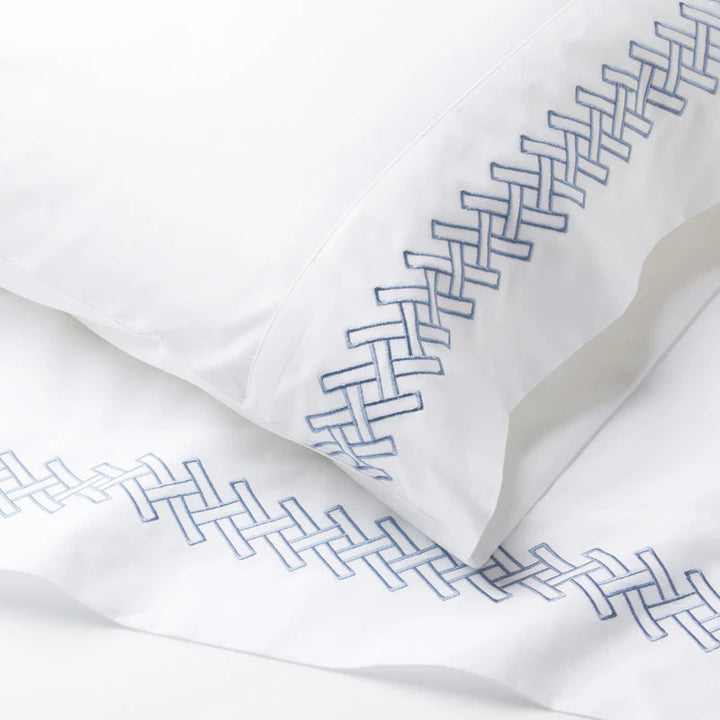 Siena Thatch Design Flat Sheet & Pair of Cuffed Pillowcases | Blue-Suzie Anderson Home