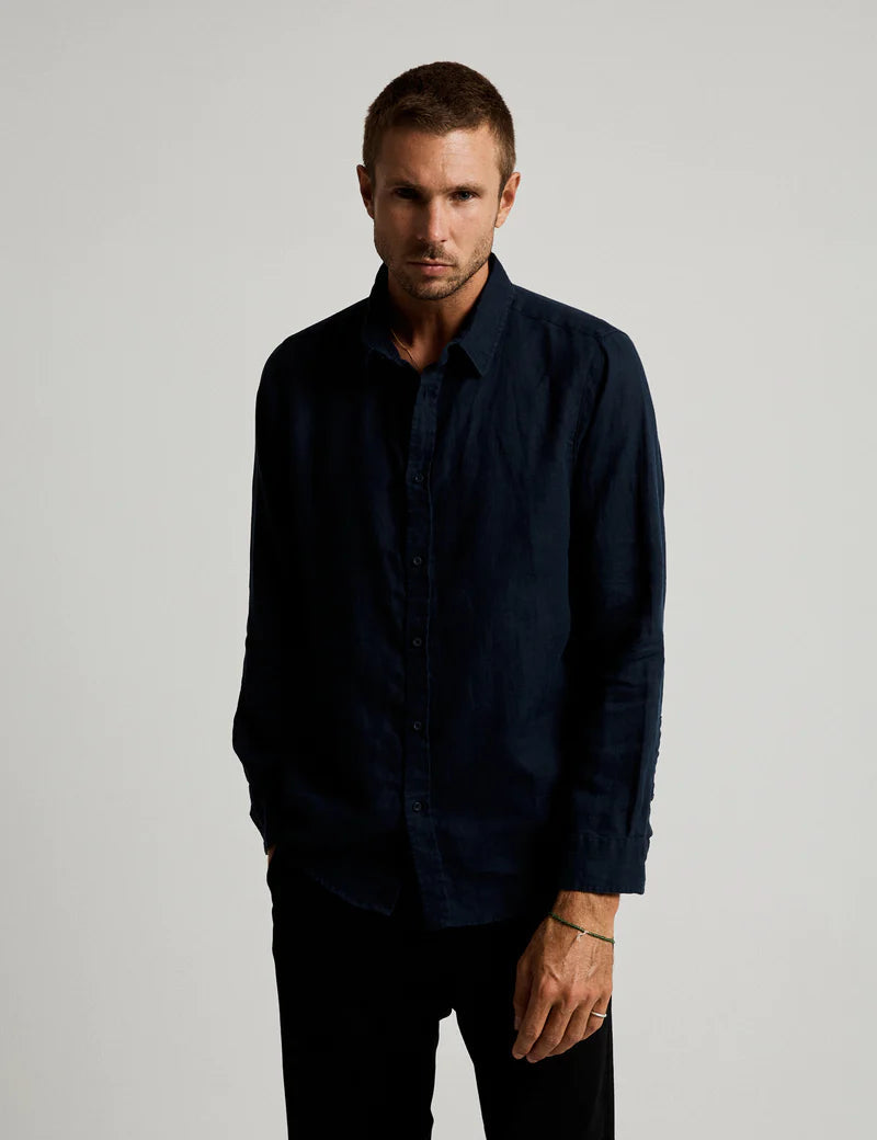 Simple | Linen long sleeve shirt | Navy-Suzie Anderson Home