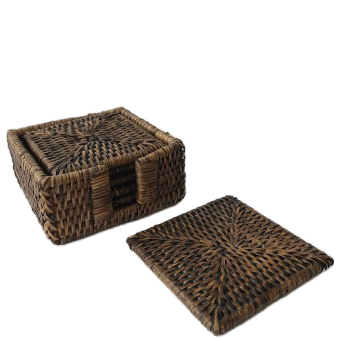 Square Rattan Coasters | Set of 6 | Antique Brown-Suzie Anderson Home