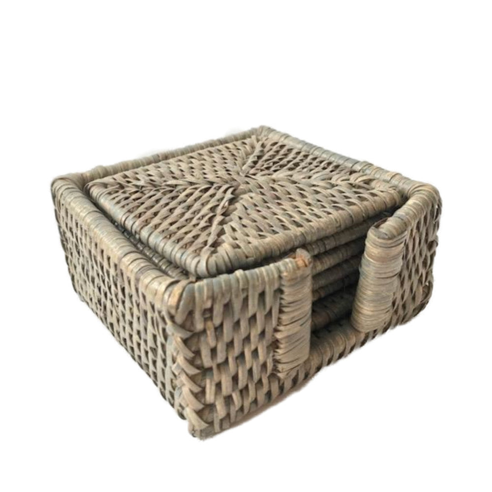 Square Rattan Coasters | Set of 6 | White Wash-Suzie Anderson Home