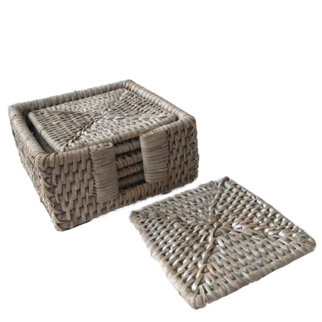 Square Rattan Coasters | Set of 6 | White Wash-Suzie Anderson Home