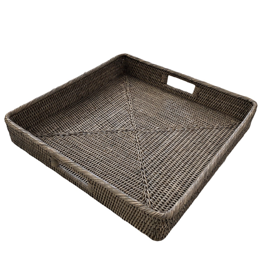 Square Rattan Tray with Inside Handles | Old Grey-Suzie Anderson Home