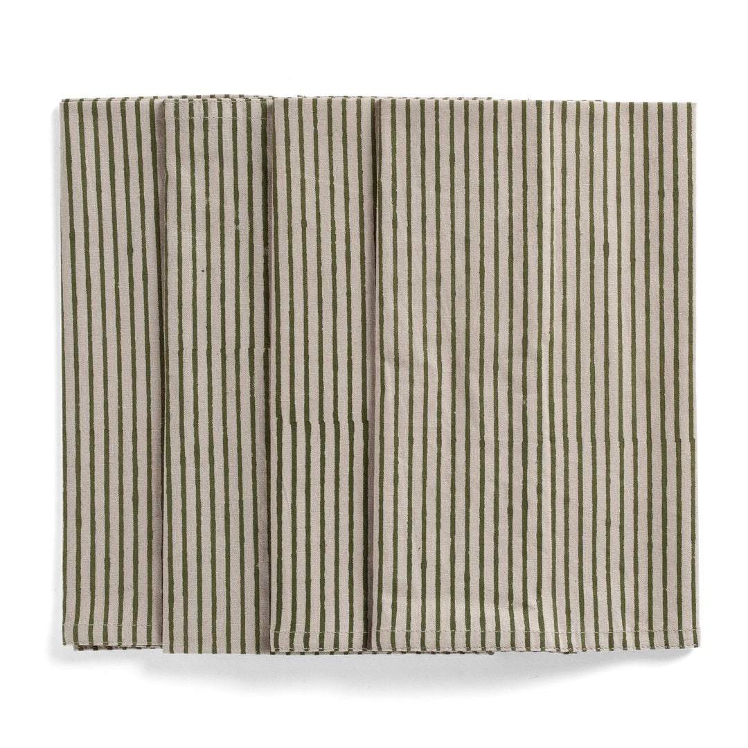 Stripe Green on Natural Beige Linen Napkin | SET OF 4-Suzie Anderson Home