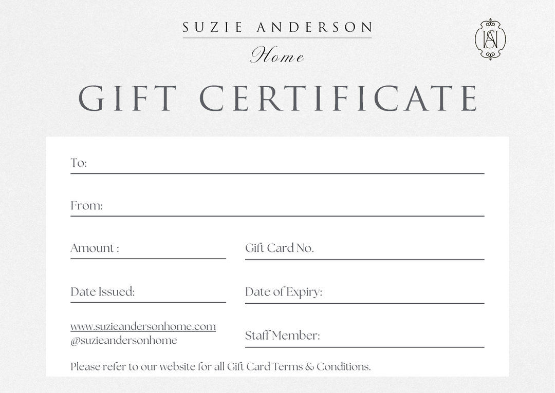 Suzie Anderson Home Gift Card | FOR IN-STORE USE-Suzie Anderson Home