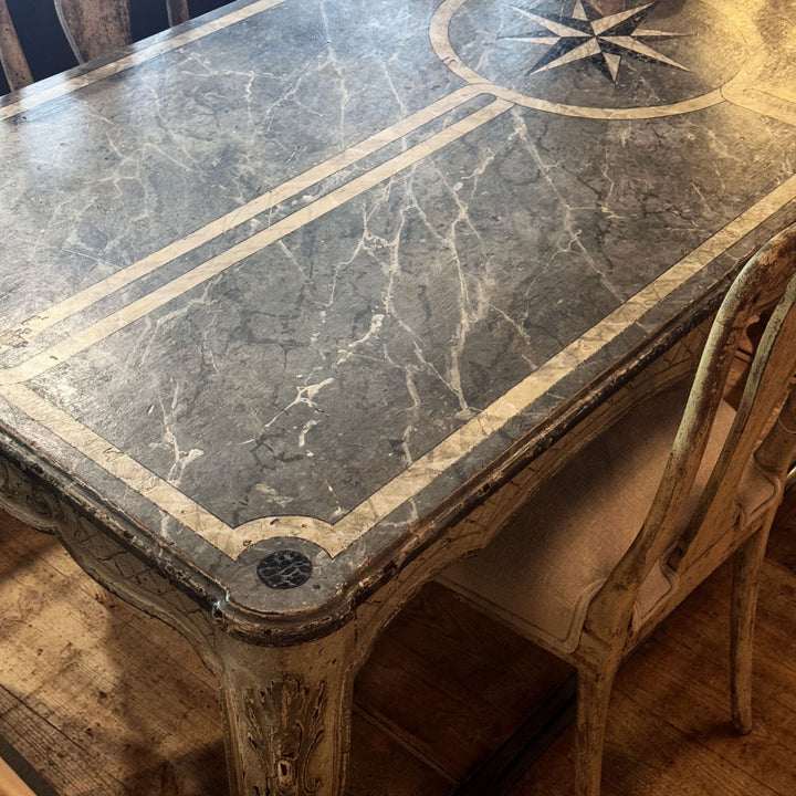 French Antique Louis XV Table presented in its original faux Marble paint  finish