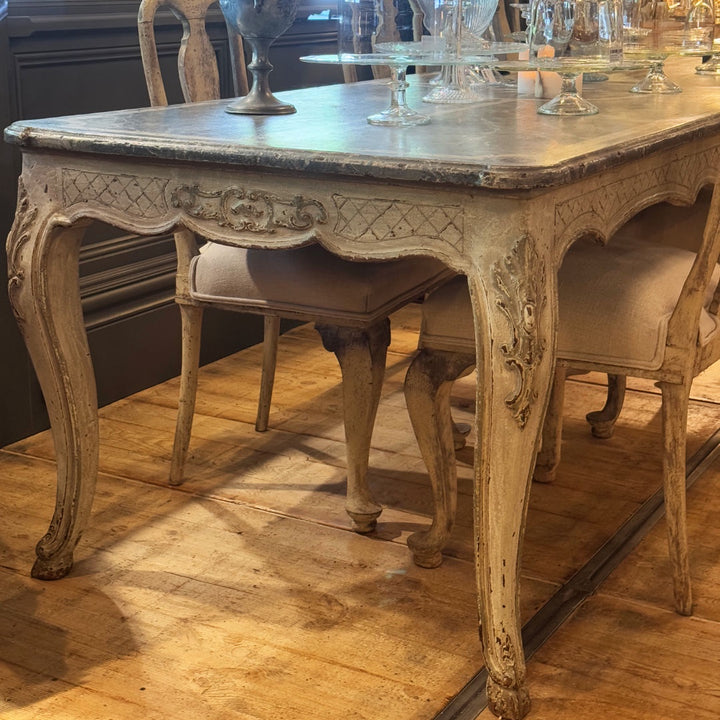 French Antique Louis XV Table presented in its original faux Marble paint  finish-Suzie Anderson Home