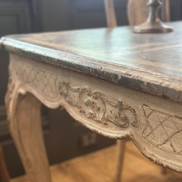 French Antique Louis XV Table presented in its original faux Marble paint  finish-Suzie Anderson Home