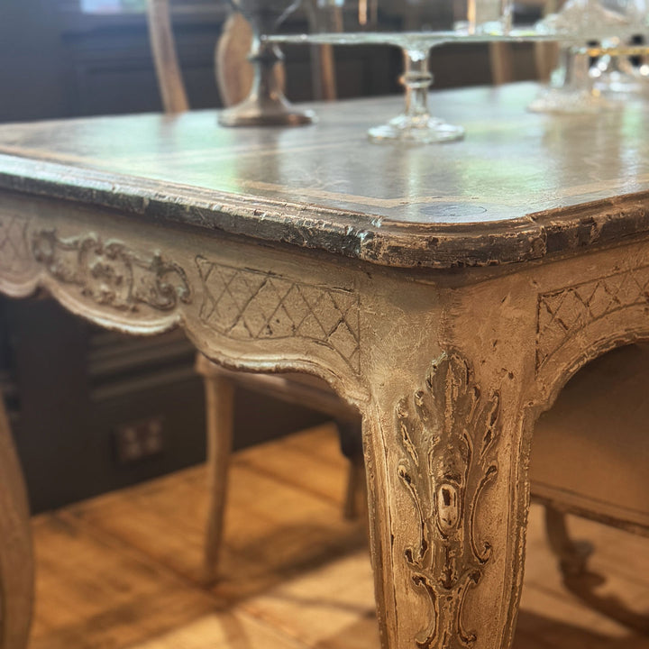 French Antique Louis XV Table presented in its original faux Marble paint  finish